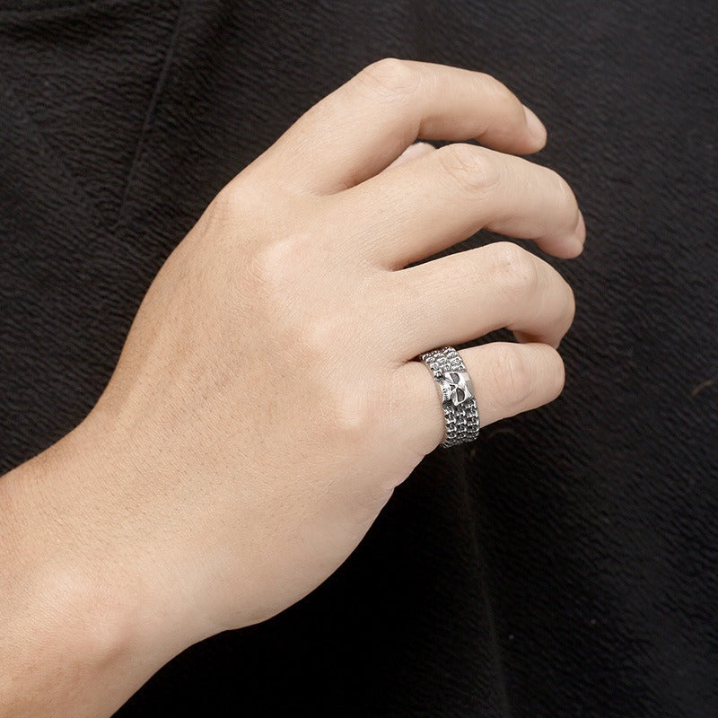 Kemstone Matte Black Skull Ring – Gothic Punk Stainless Steel Jewelry for Men KR110096-TLX