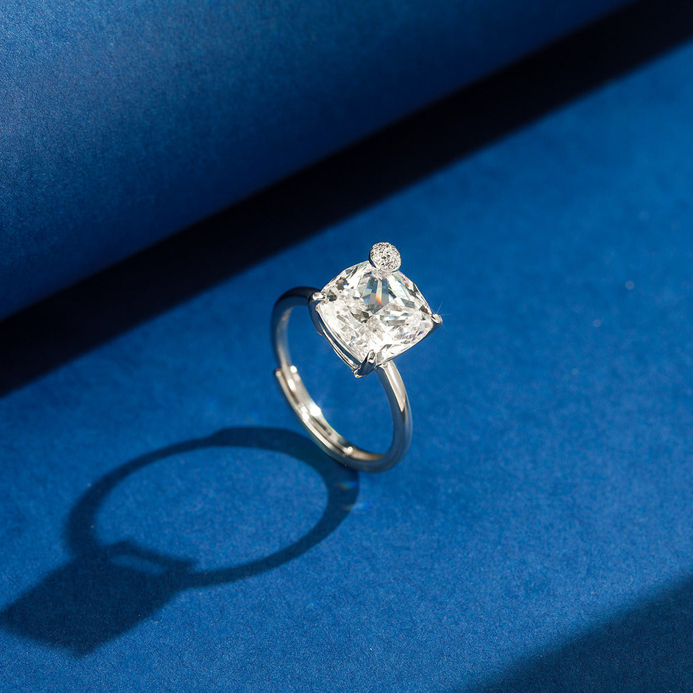 Cushion Cut Adjustable Ring – 925 Sterling Silver 5A Zircon Engagement Ring, 14K Gold & White Gold Plated Elegant Jewelry by Kemstone A4-LZR44