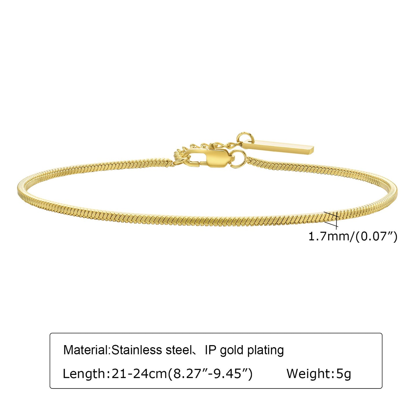 Kemstone Square Snake Chain Bracelet – Gold Stainless Steel Minimalist Men’s Jewelry BR-1498
