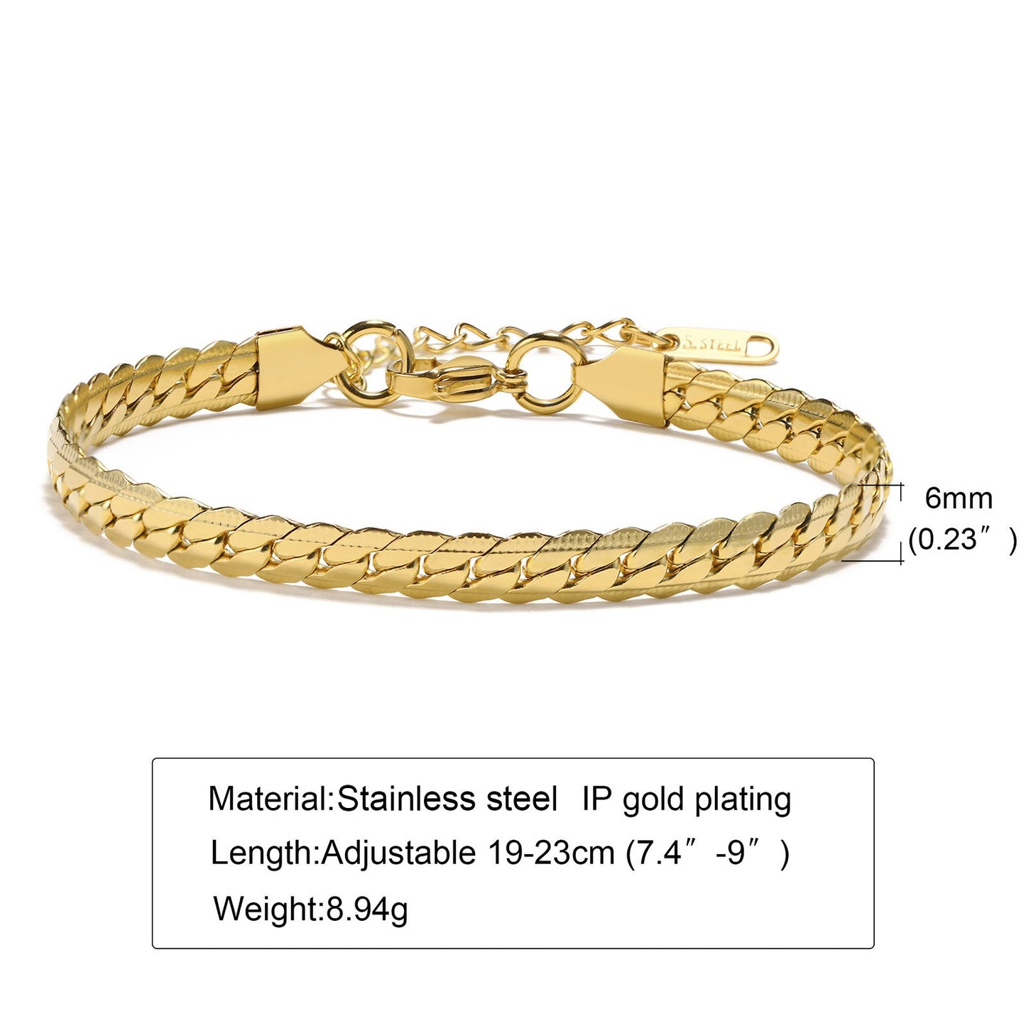 Kemstone Cuban Link Bracelet – 6mm Gold-Tone Stainless Steel Men’s Chain BR-1231