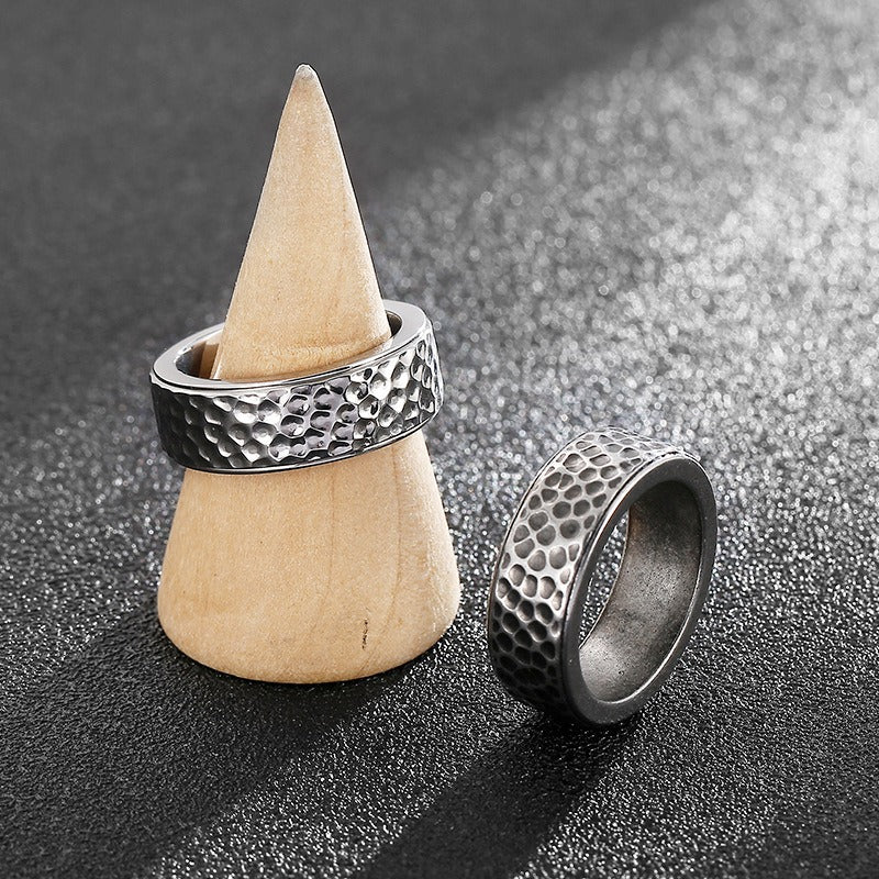 Kemstone Vintage Hammered Titanium Steel Ring for Men β Punk Matte Black or Silver KR92126-K