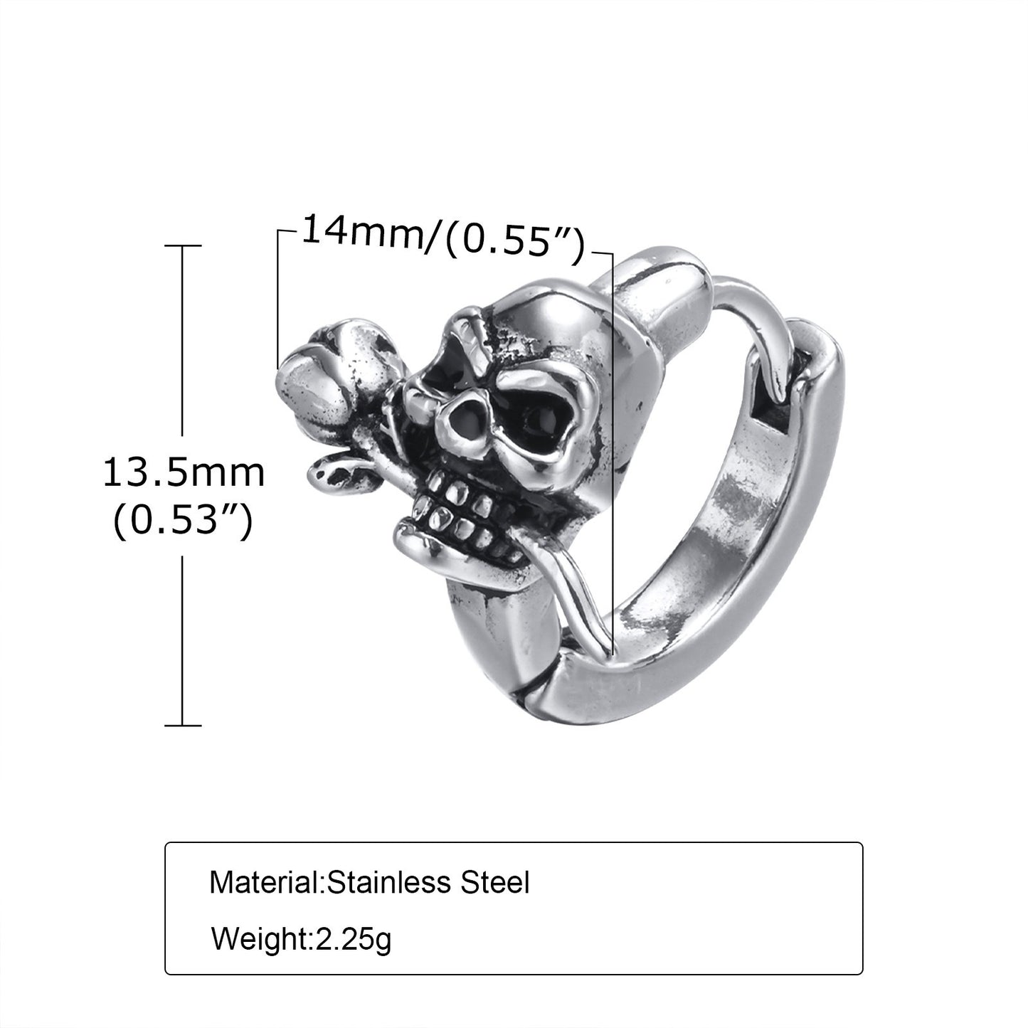 Skull & Rose Hoop Earring for Men – Gothic Stainless Steel Jewelry with Dark Elegance EH-444