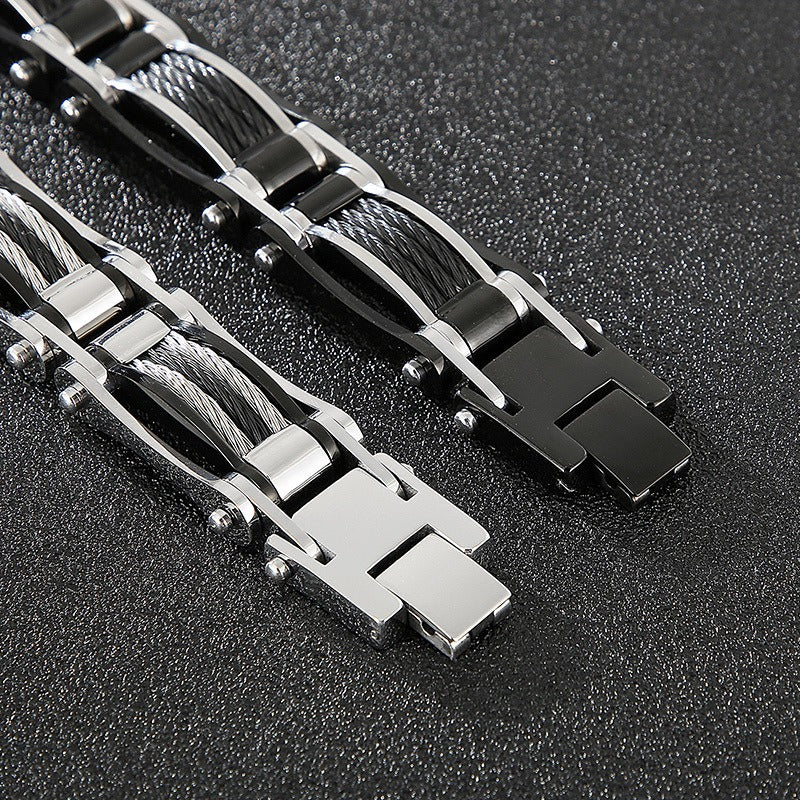 Kemstone Men's Titanium Steel Wire Rope Bracelet - Urban Cycling Inspired Design, Adjustable Cuff for Casual & Outdoor Style KB139387-KFC