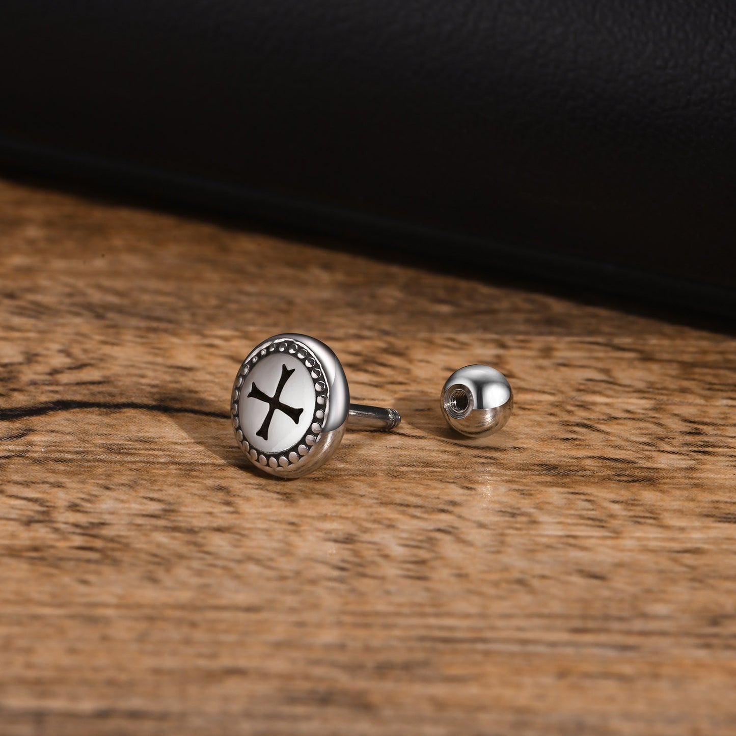 Kemstone Men’s Stainless Steel Cross Stud Earrings – Gothic Round Design Jewelry ES-429
