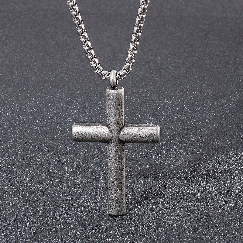 Kemstone Classic Titanium Steel Cross Necklace – Polished Pendant for Couples KP55901-BD