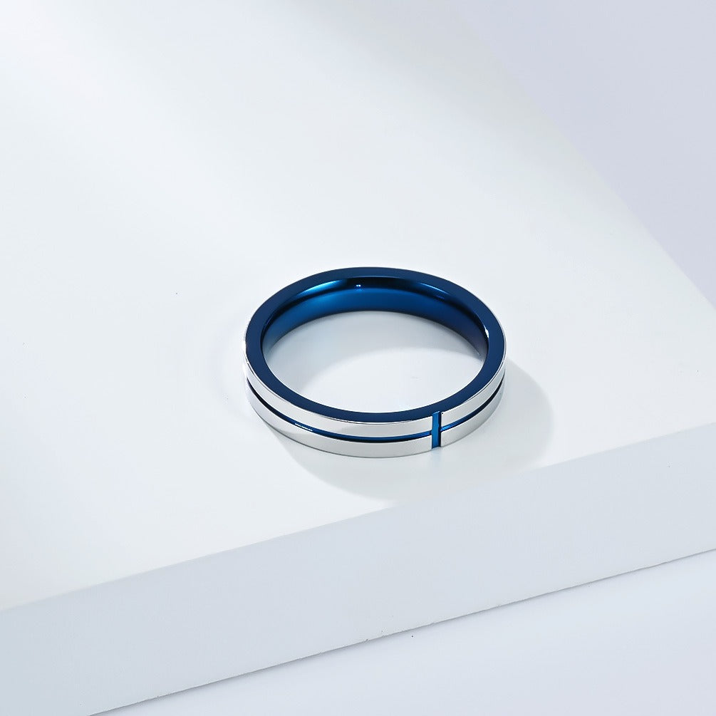 Kemstone Cross Line Stainless Steel Ring – Minimalist Couple Band K-R1071
