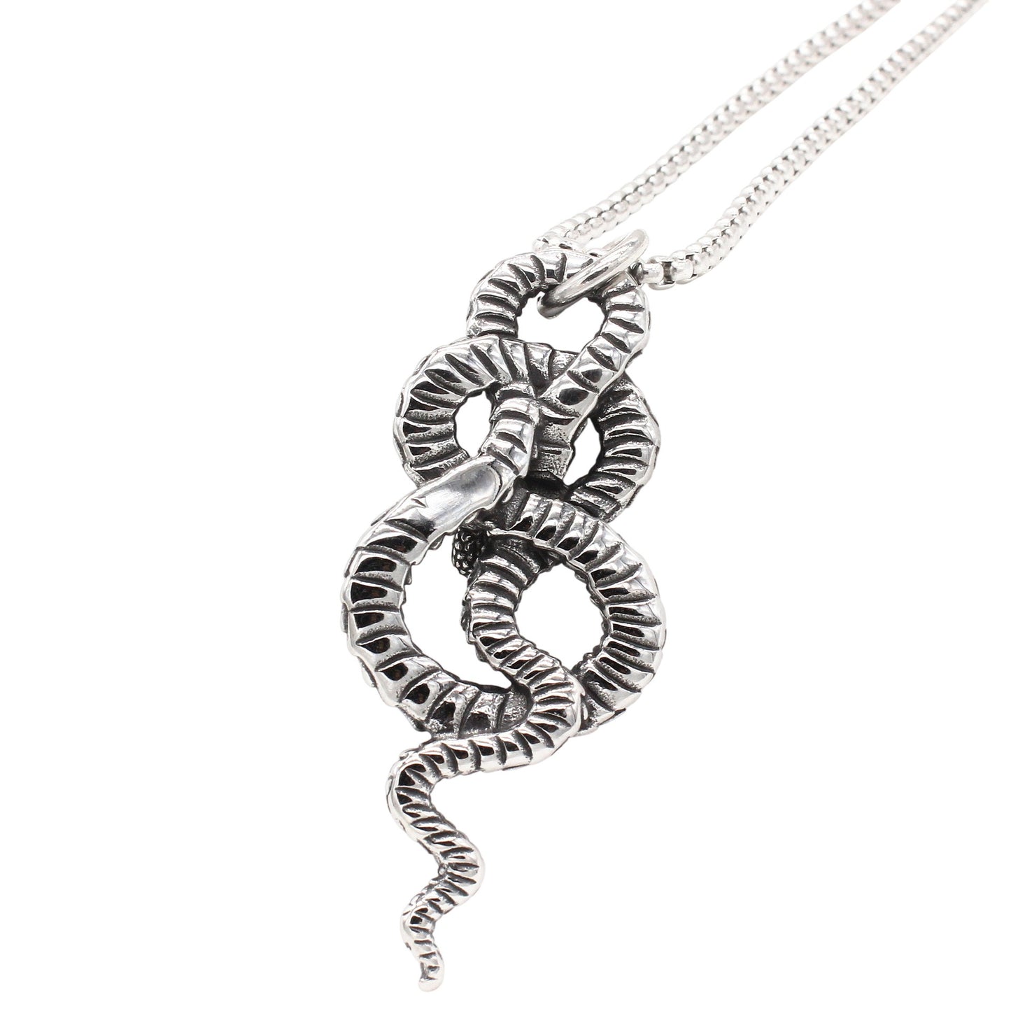Kemstone Men’s Stainless Steel Snake Necklace – Vintage Silver Pendant P1497