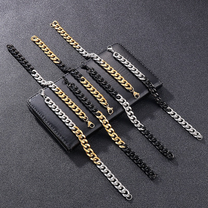 Kemstone Modular Titanium Steel Bracelet – Multi-Tone Urban Link Design, Adjustable Streetwear Accessory for Men KB139945-Z
