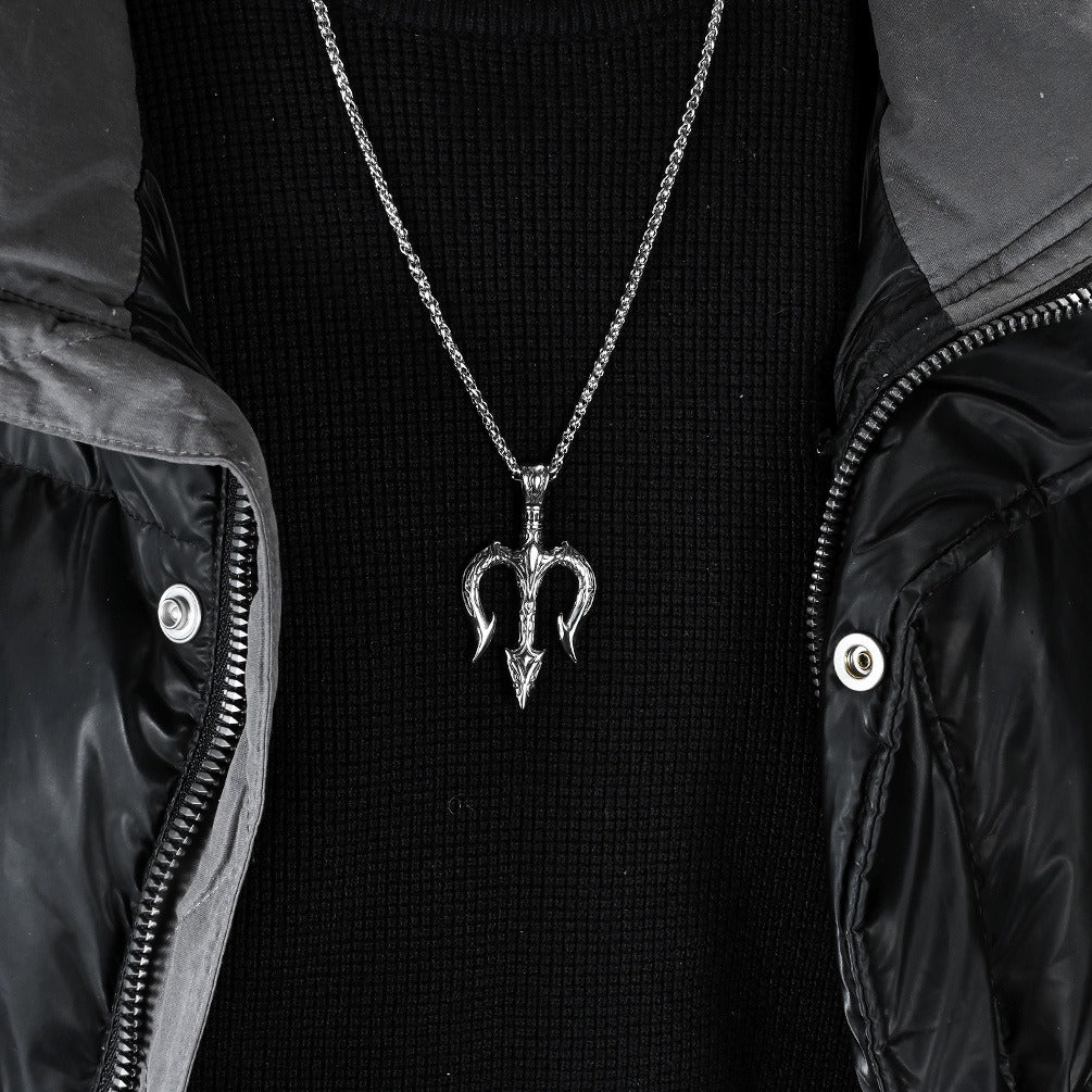Poseidon's Trident Pendant – Norse Myth Inspired Stainless Steel Necklace K-PT552
