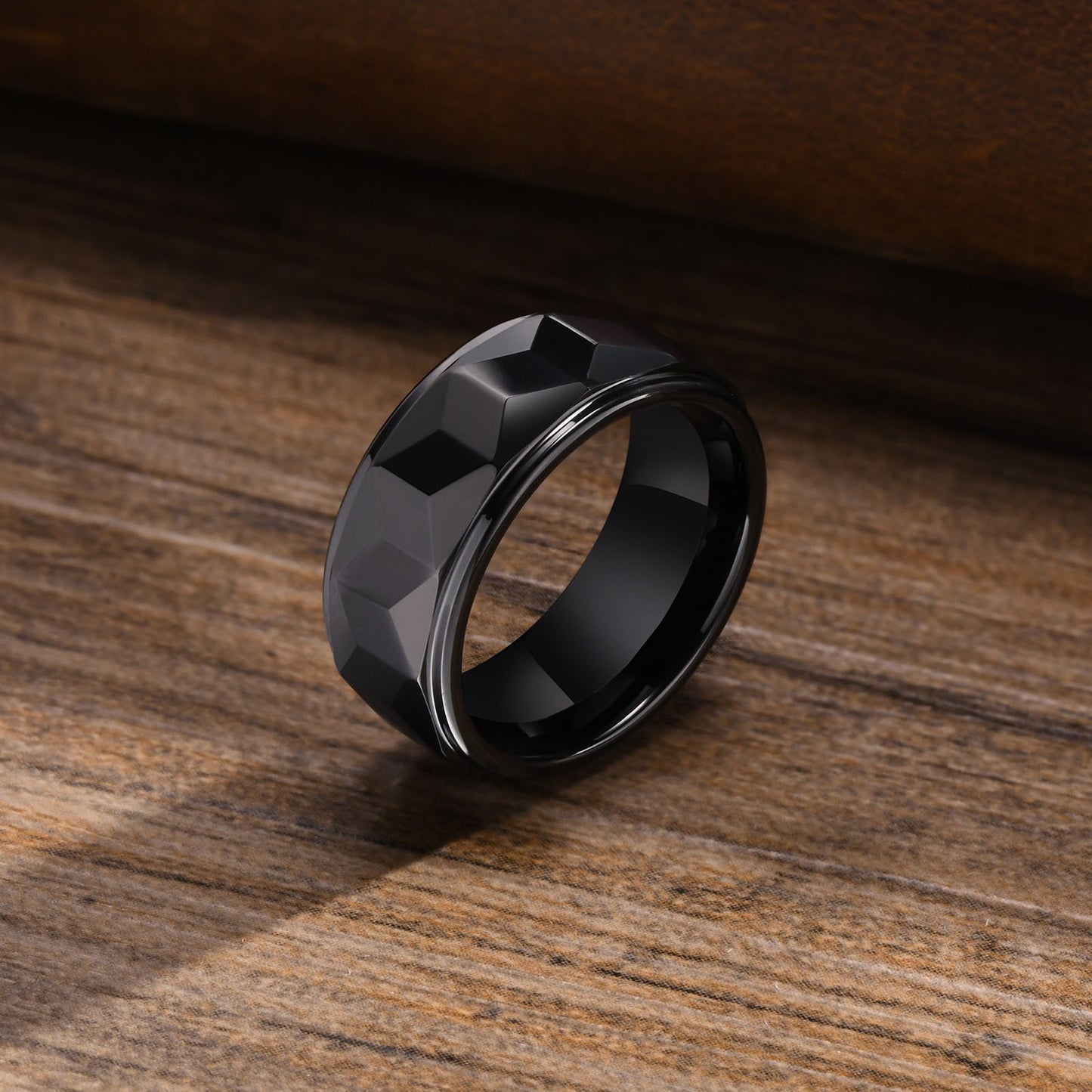 Kemstone Tungsten Steel Ring for Men – Matte Black & Gold Contrast Durable Minimalist Band TCR-043