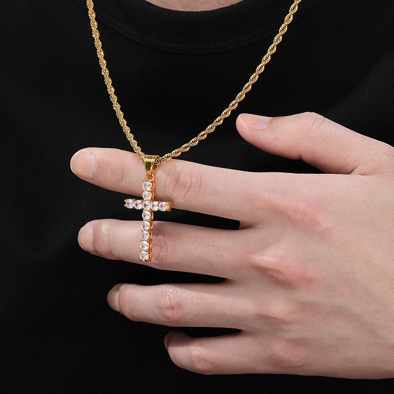 Ciondolo a croce in acciaio inossidabile Kemstone Urban Edge - Zircone micro-incastonato Hip-Hop per uomo KP116402
