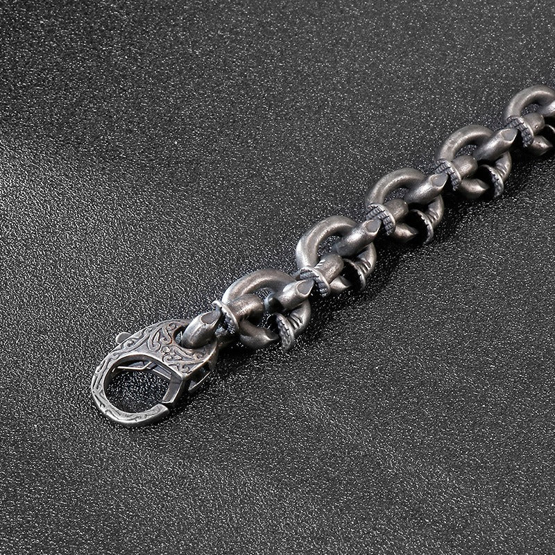 Kemstone Nail Cuff Chain Bracelet – Stainless Steel Punk Men’s Jewelry Vintage Rustic Finish KB126373