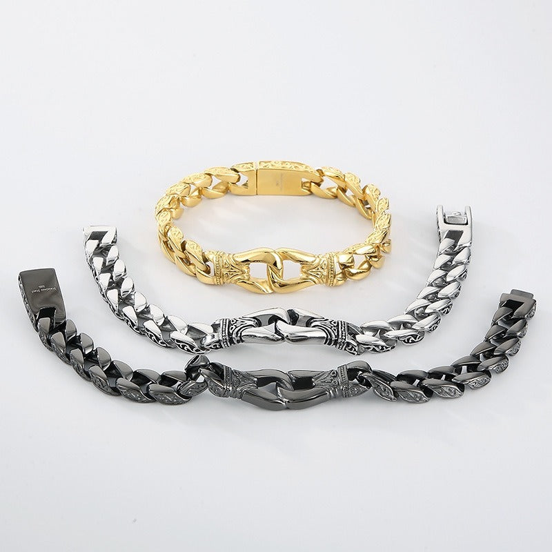 Vintage Stainless Steel Curb Chain Bracelet – 22cm Gothic & Street Style for Men KB23805-D