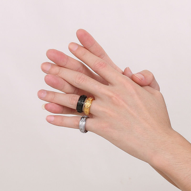 Anello rotante celeste Kemstone - Gioiello minimalista in acciaio al titanio con sole, luna e stelle per uomo, antistress e accessorio elegante per tutti i giorni KR105136