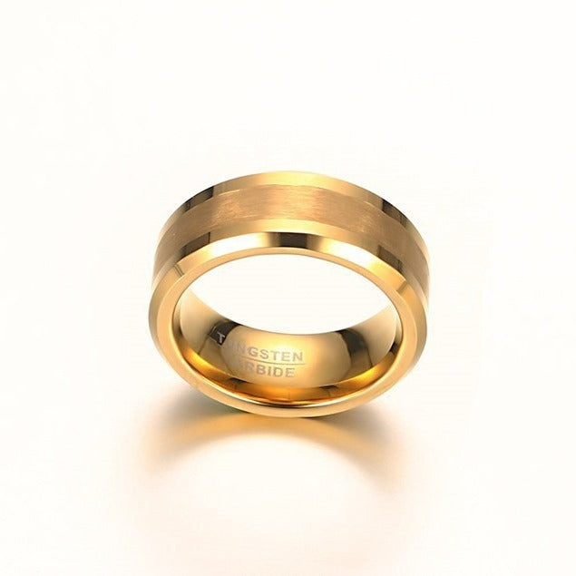 8mm Brushed Gold Tungsten Ring for Men | Heavy Duty IP Plating TCR-040
