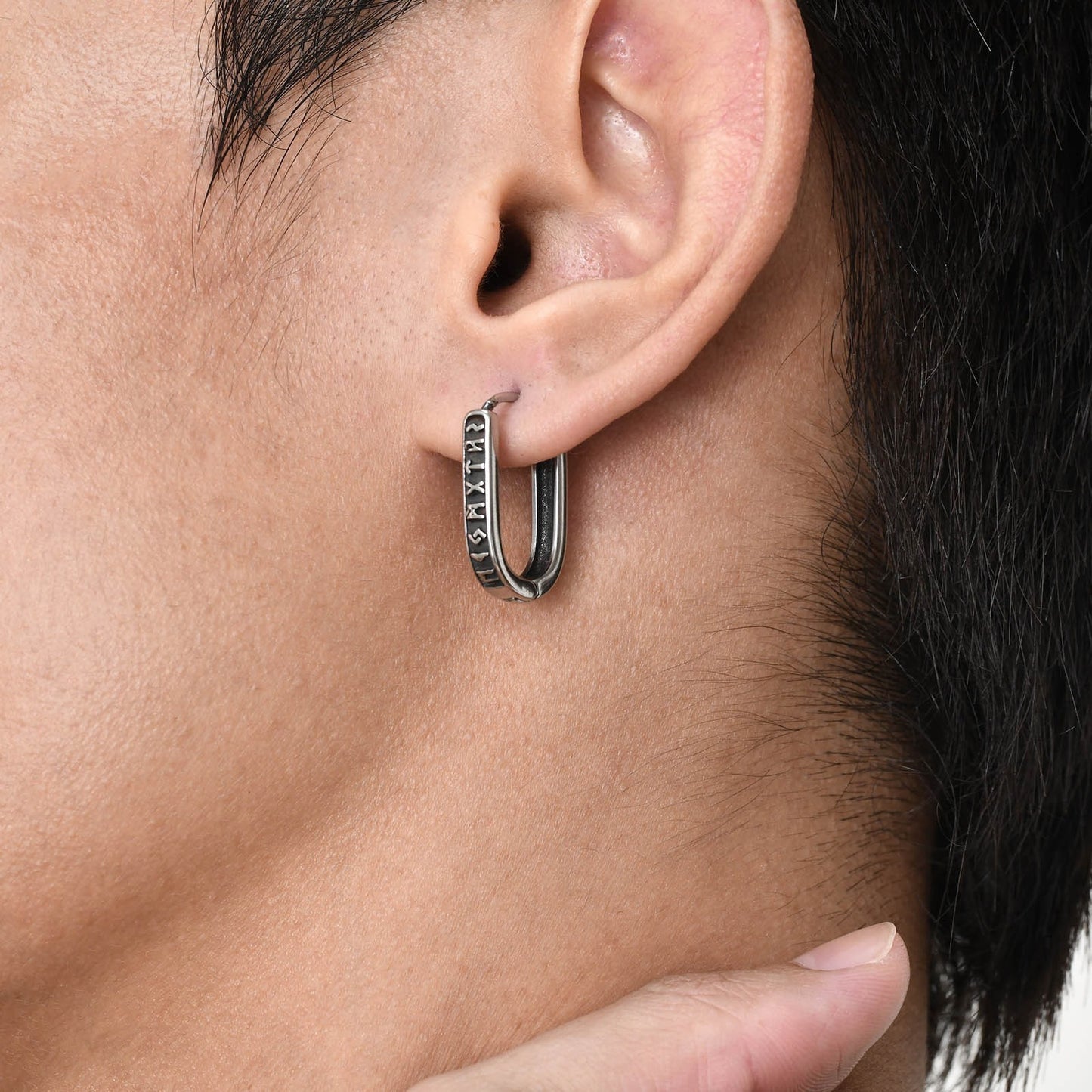 Viking Rune Stainless Steel Hoop Earrings – Nordic U-Shaped Retro Men’s Jewelry EH-521