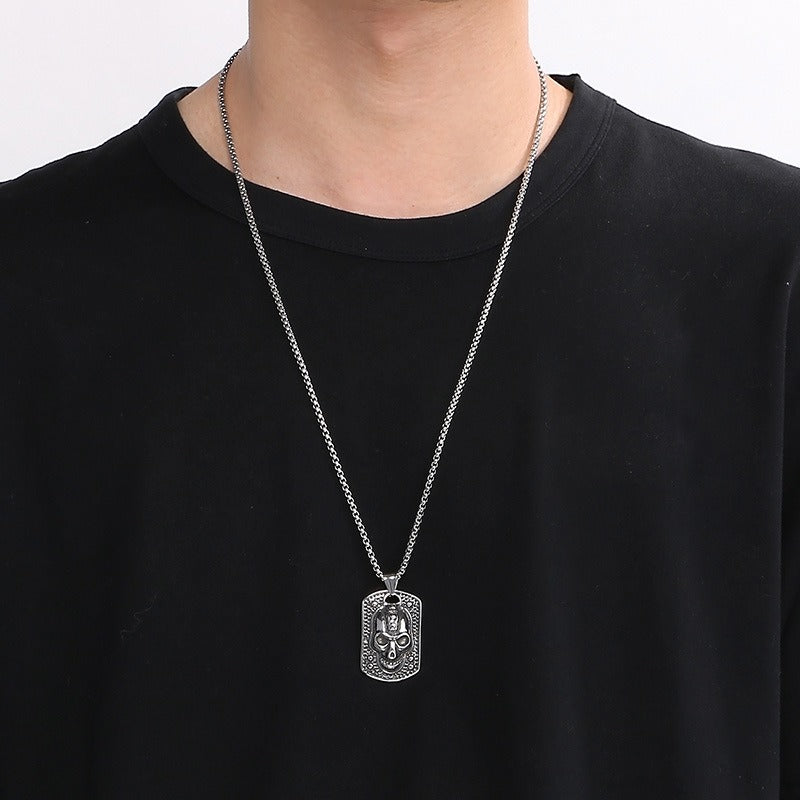 Kemstone Demon Eye Skull Pendant – Gothic Titanium Steel Necklace for Men, Dark Streetwear & Halloween Style KP130524-TGX