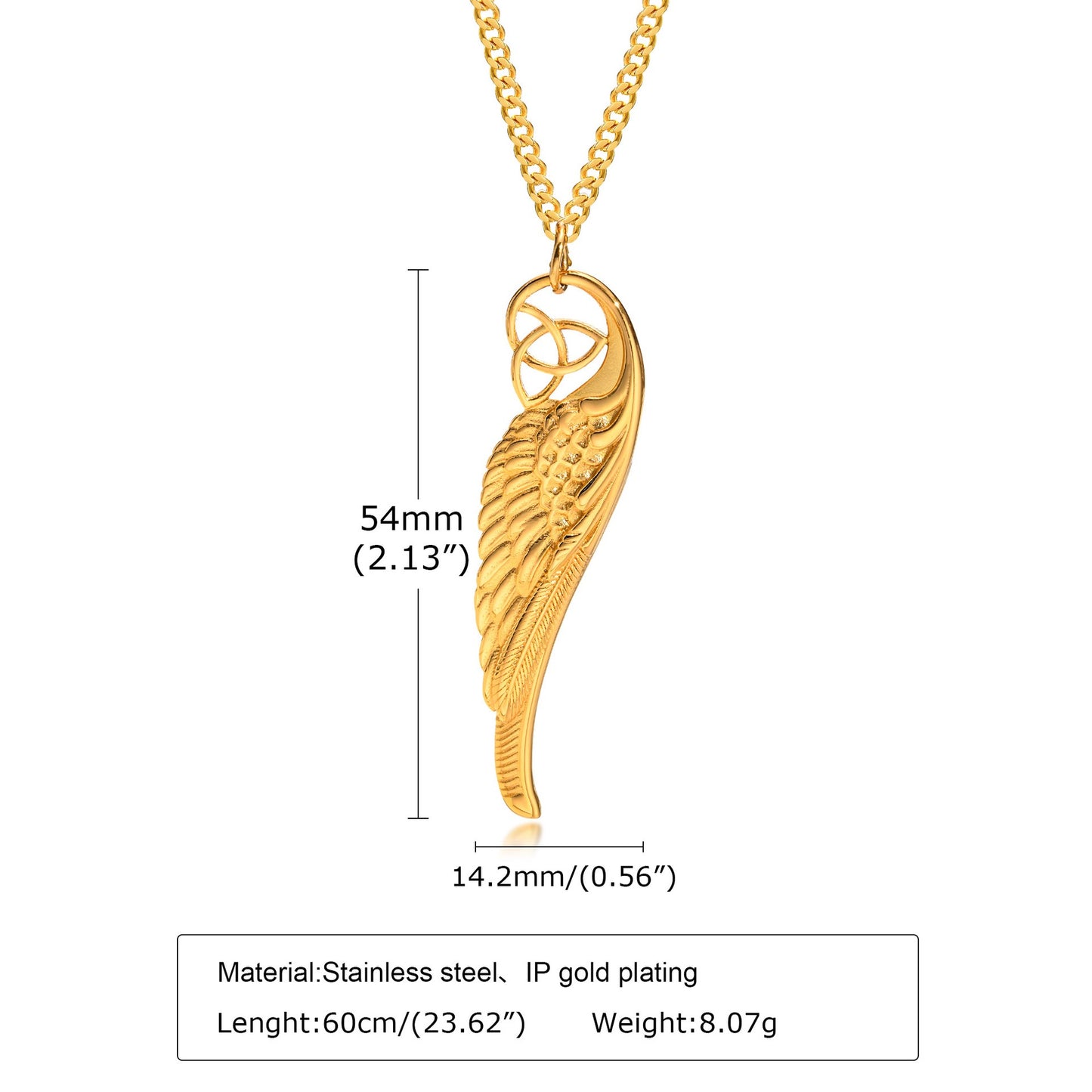 Kemstone Men’s Stainless Steel Celtic Knot Angel Wing Necklace – Vintage Pendant Gold/Black PN-1682