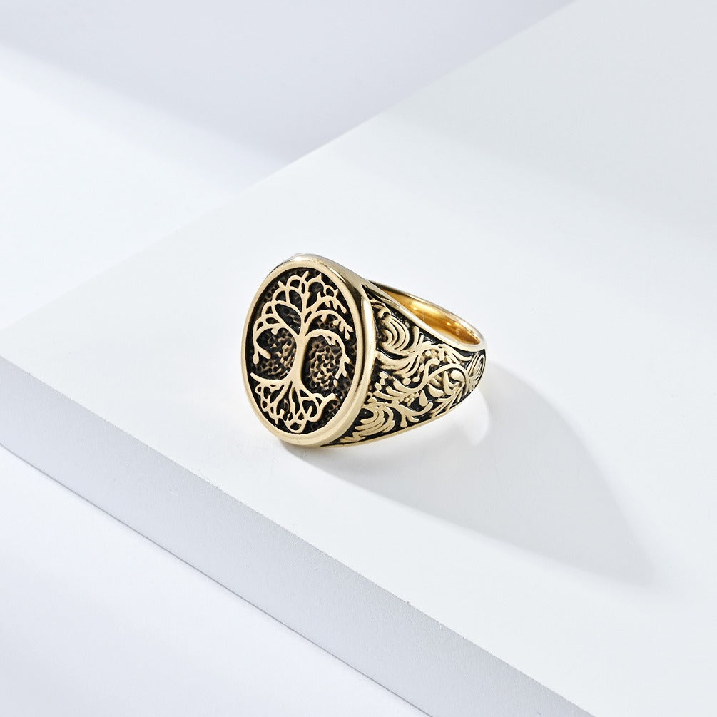 Kemstone Titanium Steel Tree of Life Ring for Men – Vintage Statement Jewelry K-R798