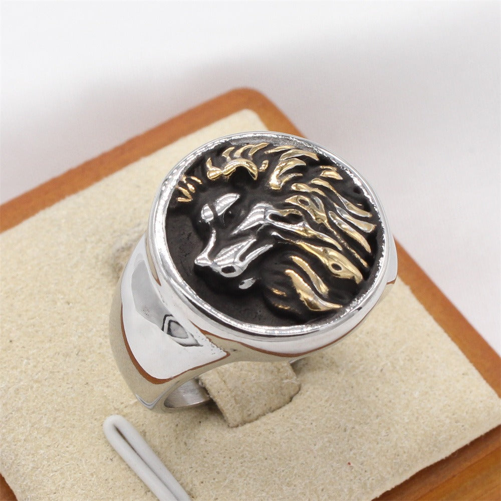 Kemstone Men’s Titanium Steel Lion Ring – Vintage Gothic Animal Jewelry R1807