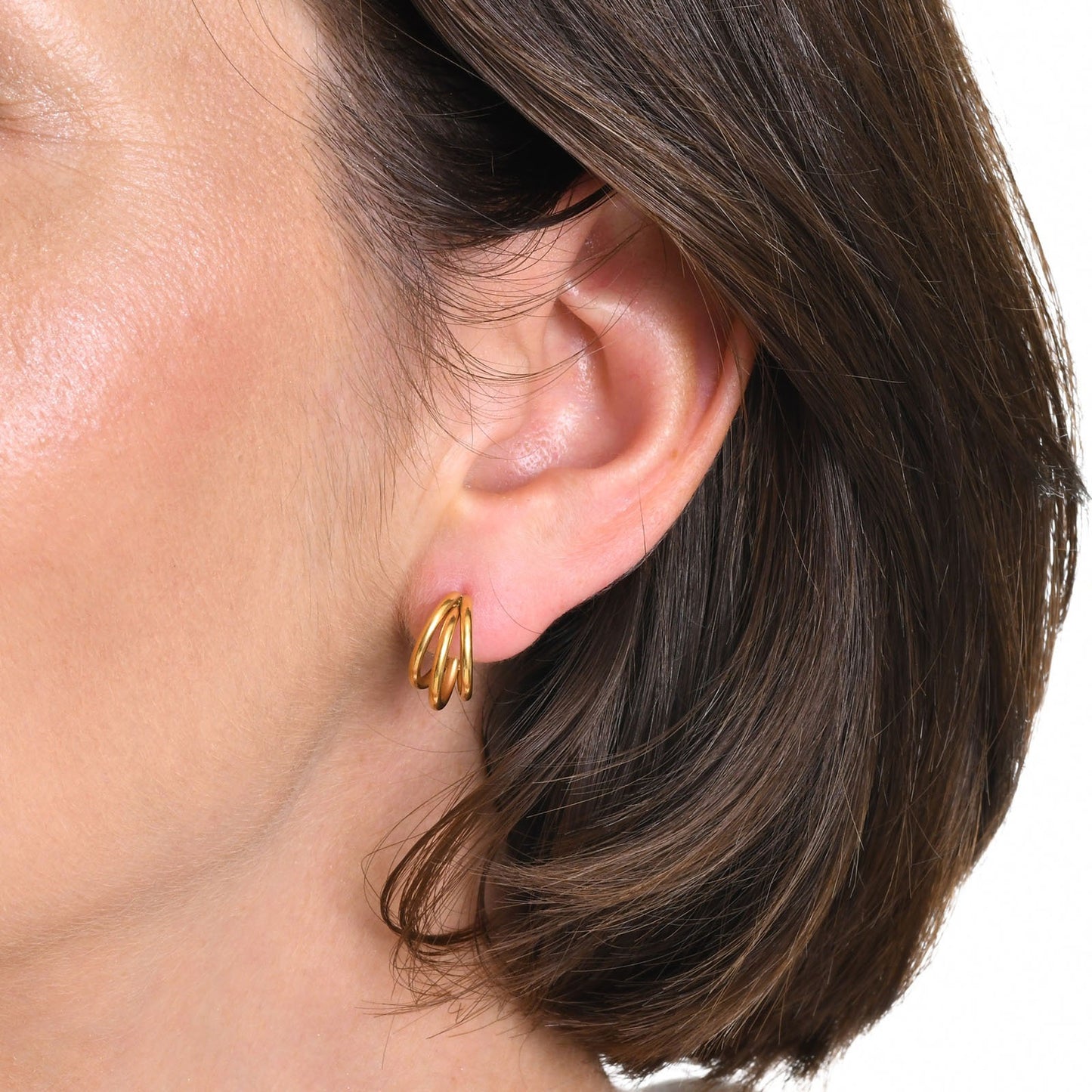 Pendientes de aro doble de acero inoxidable Kemstone | Accesorios minimalistas en forma de C para mujer EH-509