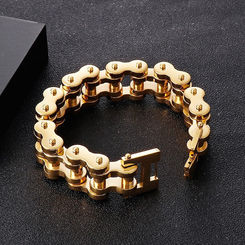Kemstone Hip-Hop Bike Chain Bracelet – 22mm Titanium Steel Industrial Cuff for Streetwear KB18913-D