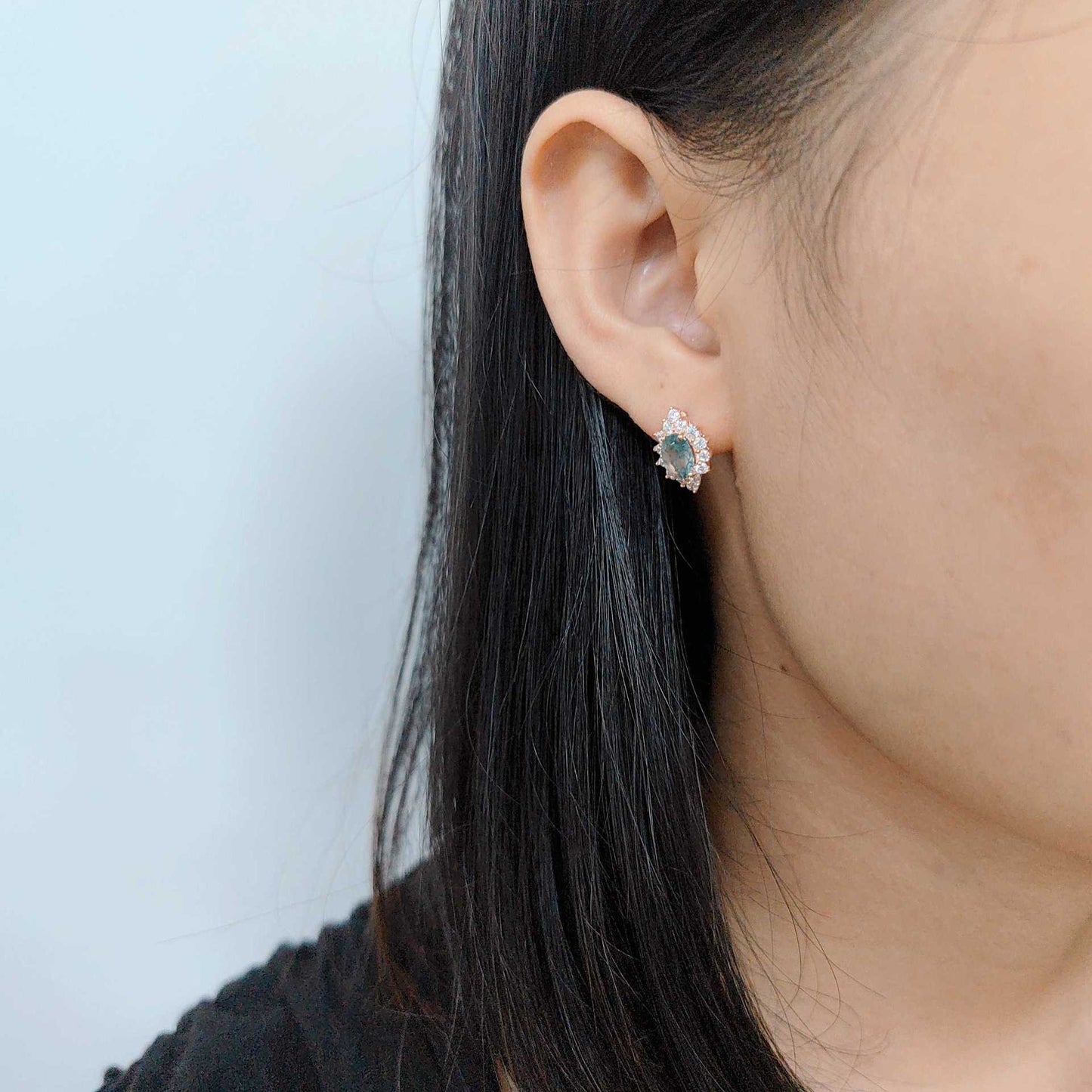 Kemstone Vintage Oval Moss Agate Stud Earrings – Rose Gold Plated 925 Sterling Silver | Dainty Natural Gemstone Jewelry for Women