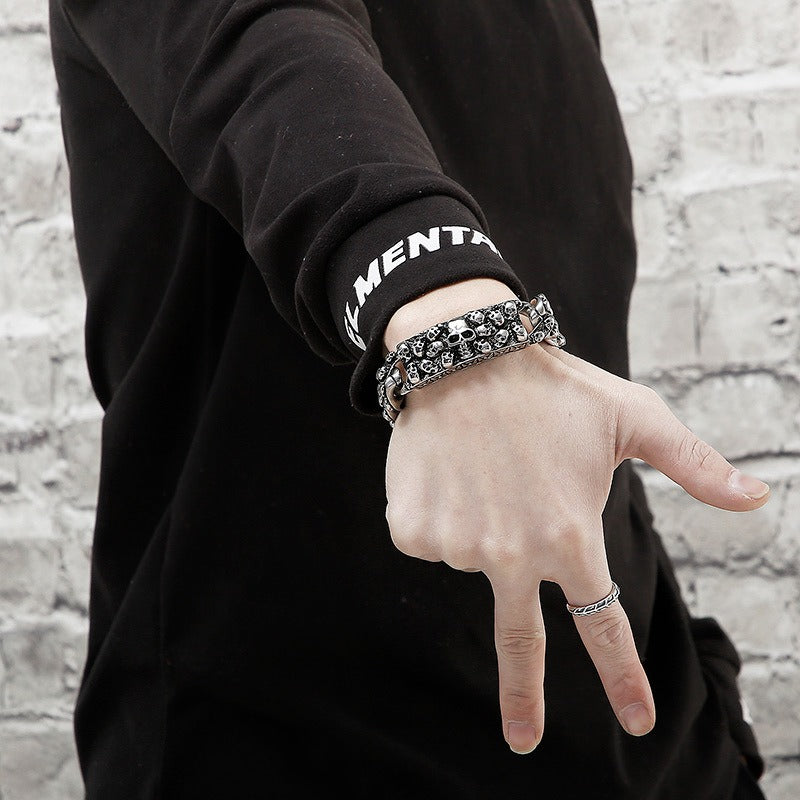 Kemstone Gothic Skull Titanium Steel Bracelet – Matte Black Rock Chain for Men’s Punk Streetwear KB80462-BD