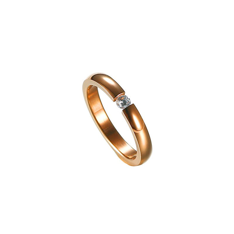 Titan Steel Rune Band – Gothic Minimalist Ring with Inset Zircon R-023