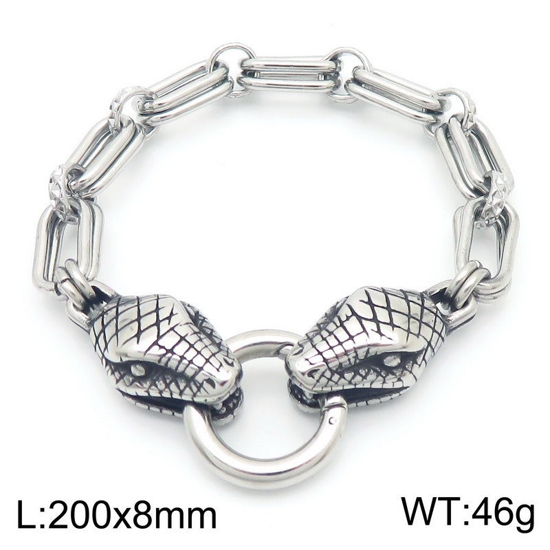 Kemstone Men’s Titanium Steel Snake & Skull Bracelet – Gothic Punk Chain KB189698-Z