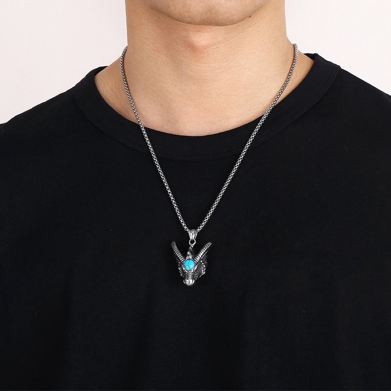 Kemstone Dragon Claw Pendant – Stainless Steel & Turquoise Necklace for Men | Punk Gothic Myth-Inspired Jewelry KP119902