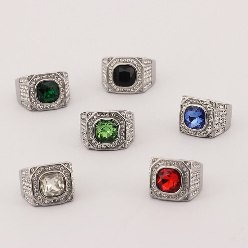 Kemstone Octagon Titanium Steel Hip-Hop Ring – Full-Cut Zircon Streetwear Band for Men KR110150