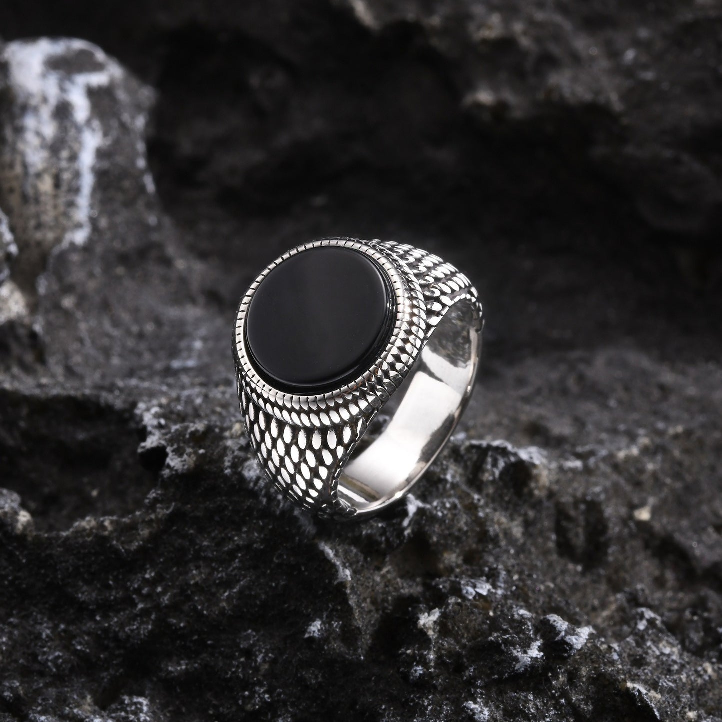 Men’s Stainless Steel Signet Ring – Natural Stone Seal Design (Black Onyx / Turquoise / Tiger Eye) RC-685