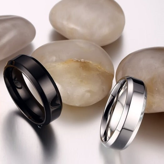 Kemstone Minimalist Power Band – 6mm Stainless Steel Black Ring | Gothic Street Style R-143