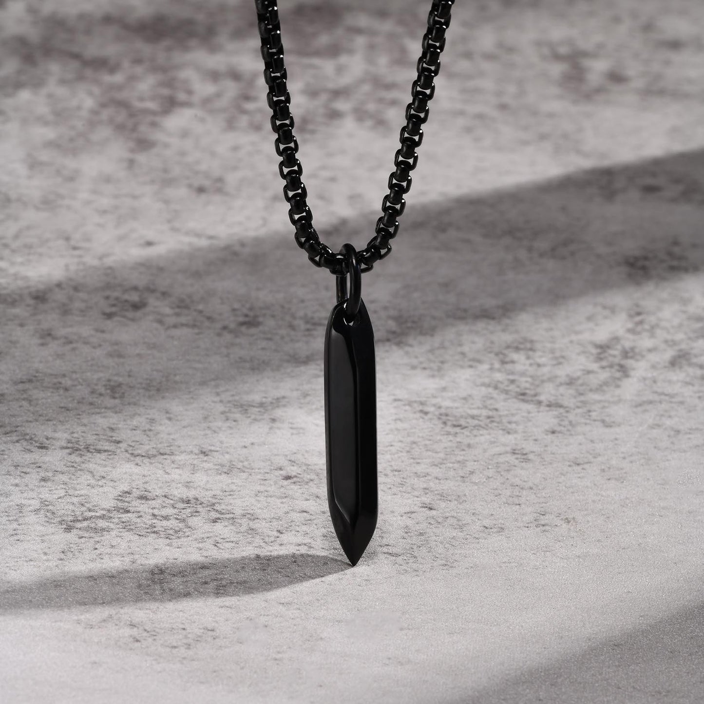 Kemstone Hex Spike Pendant Necklace for Men – Stainless Steel Gothic Nail Amulet Silver & Black PN-1832