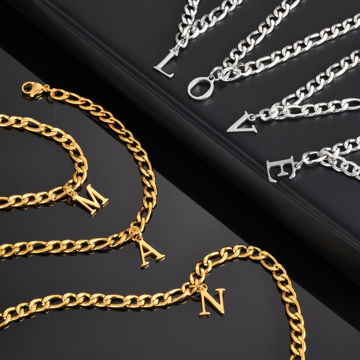 Kemstone Men's Stainless Steel 3:1 NK Chain Bracelet with Bold Alphabet Pendant - Durable Everyday Accessory for Casual to Formal Looks BR-2058