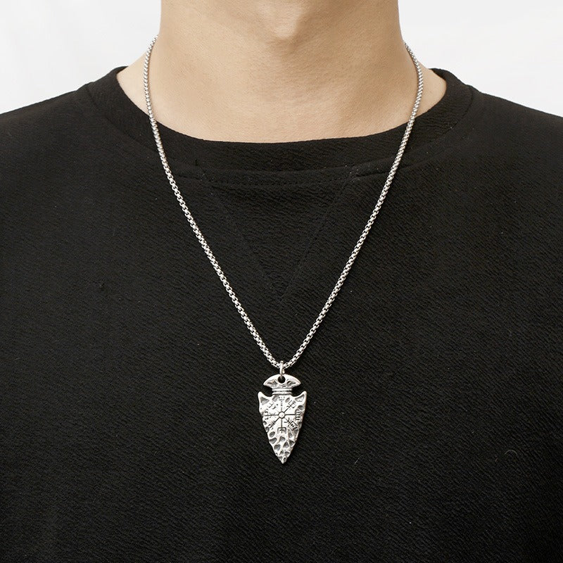 Kemstone Viking Spear Rune Necklace – Titanium Steel Norse Amulet for Men, Gothic Punk Streetwear Pendant KP100398