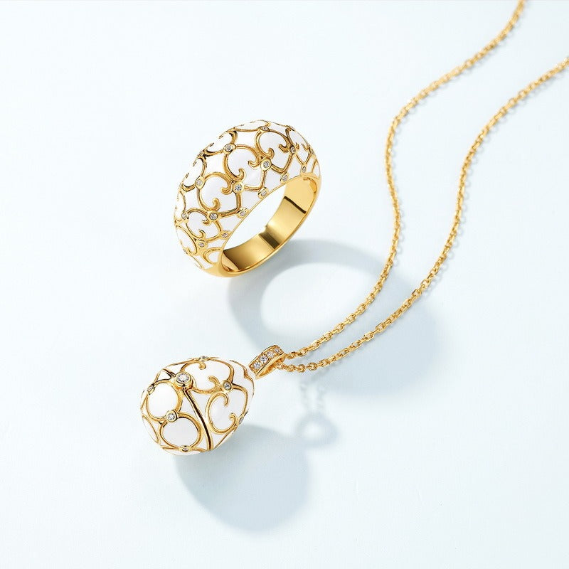 Anillo de esmalte original de Kemstone, hecho a mano, con diseño floral, plata S925 con baño de oro de 10 quilates.