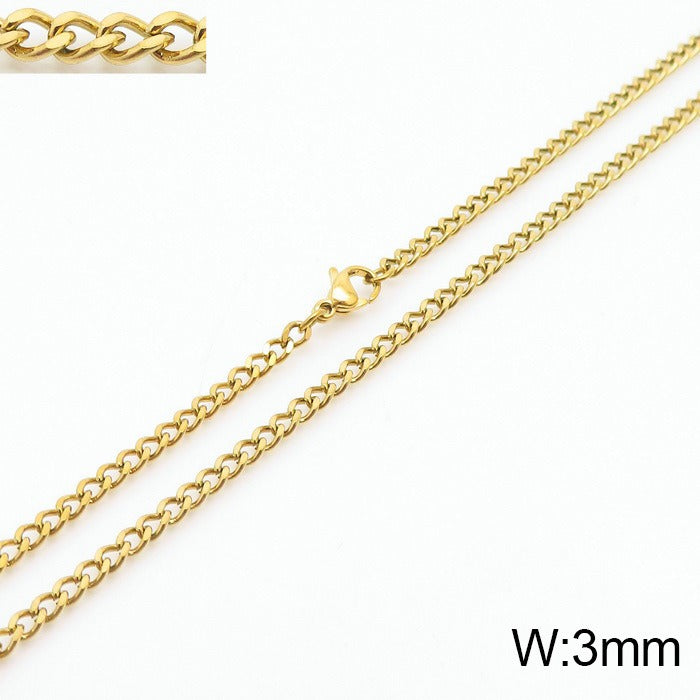 Kemstone Men’s Stainless Steel Curb Chain Necklace – 3-9.5mm Width, 45-50cm, Minimalist Street Armor KN93473-Z