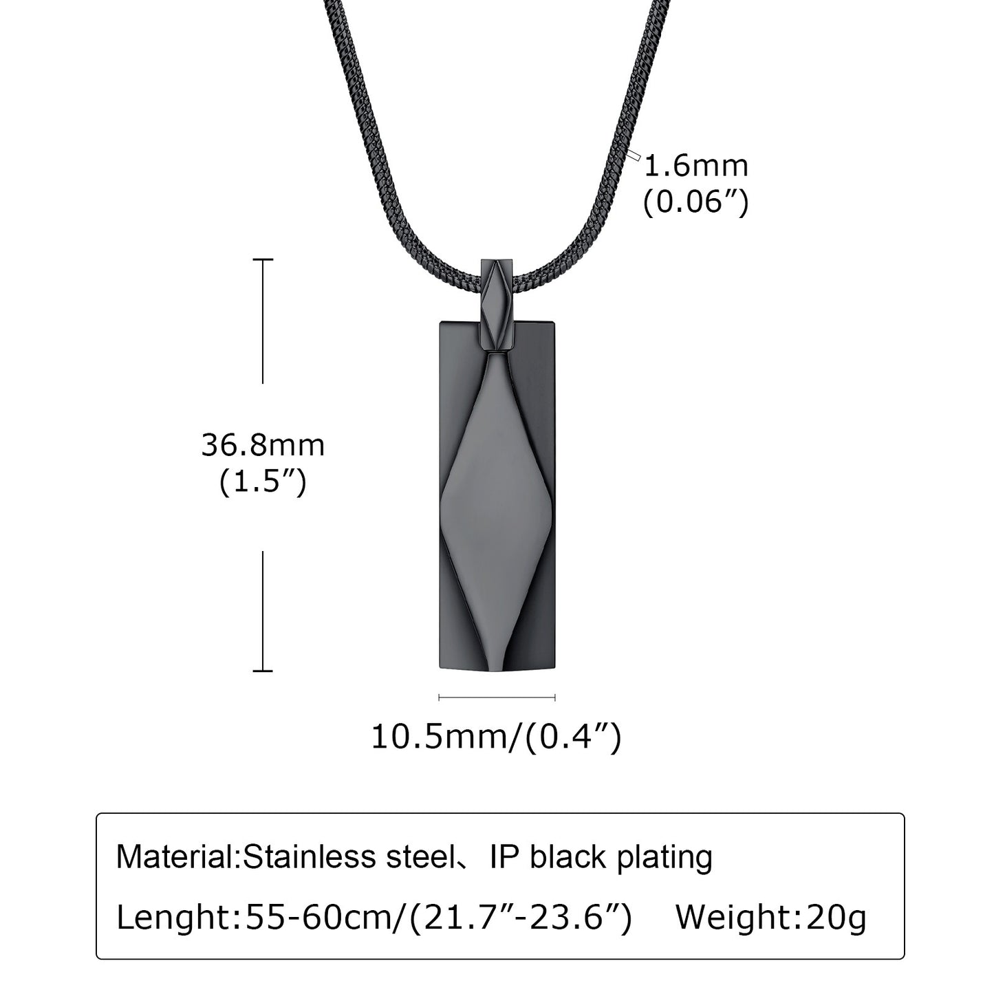 Men’s Geometric Pendant Necklace – 3D Rhombus Rectangle Design in Stainless Steel | Black & Silver Gothic Style NC-1455