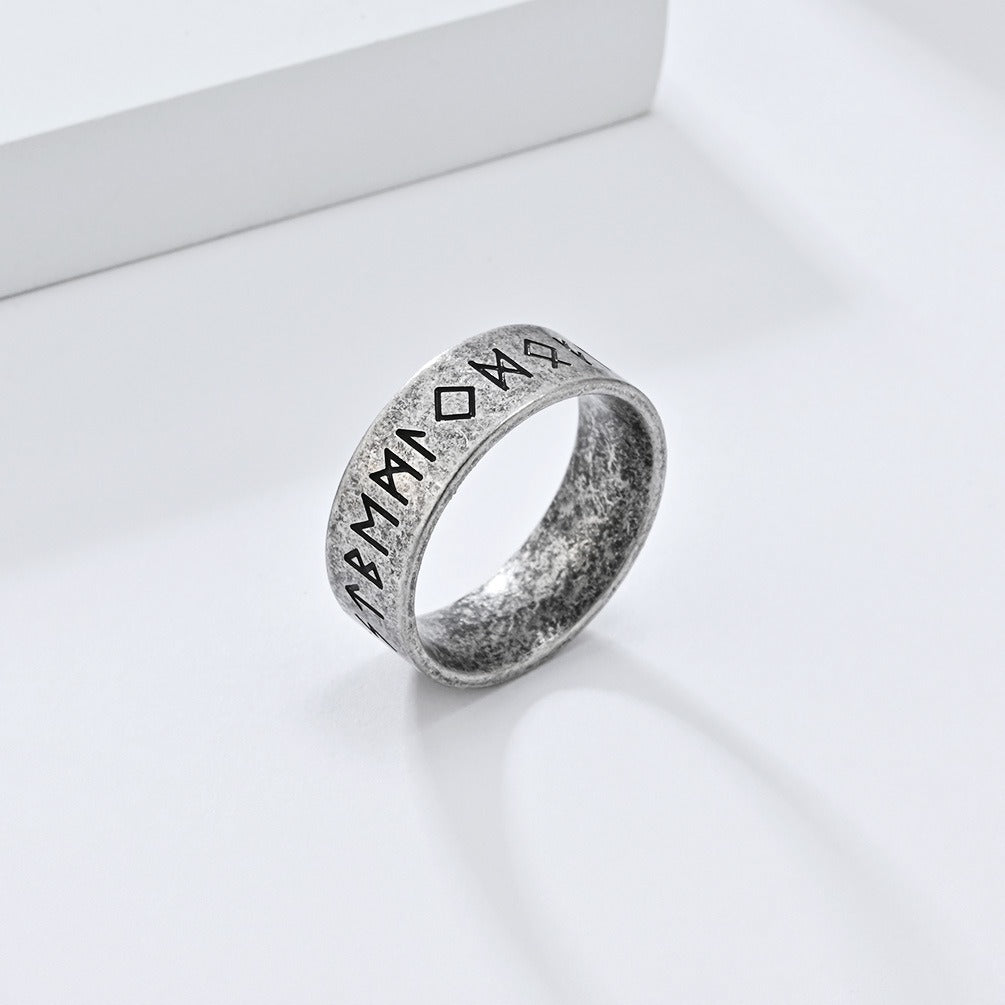 Kemstone Men’s Titanium Steel Viking Rune Ring – Vintage Norse Style K-R916