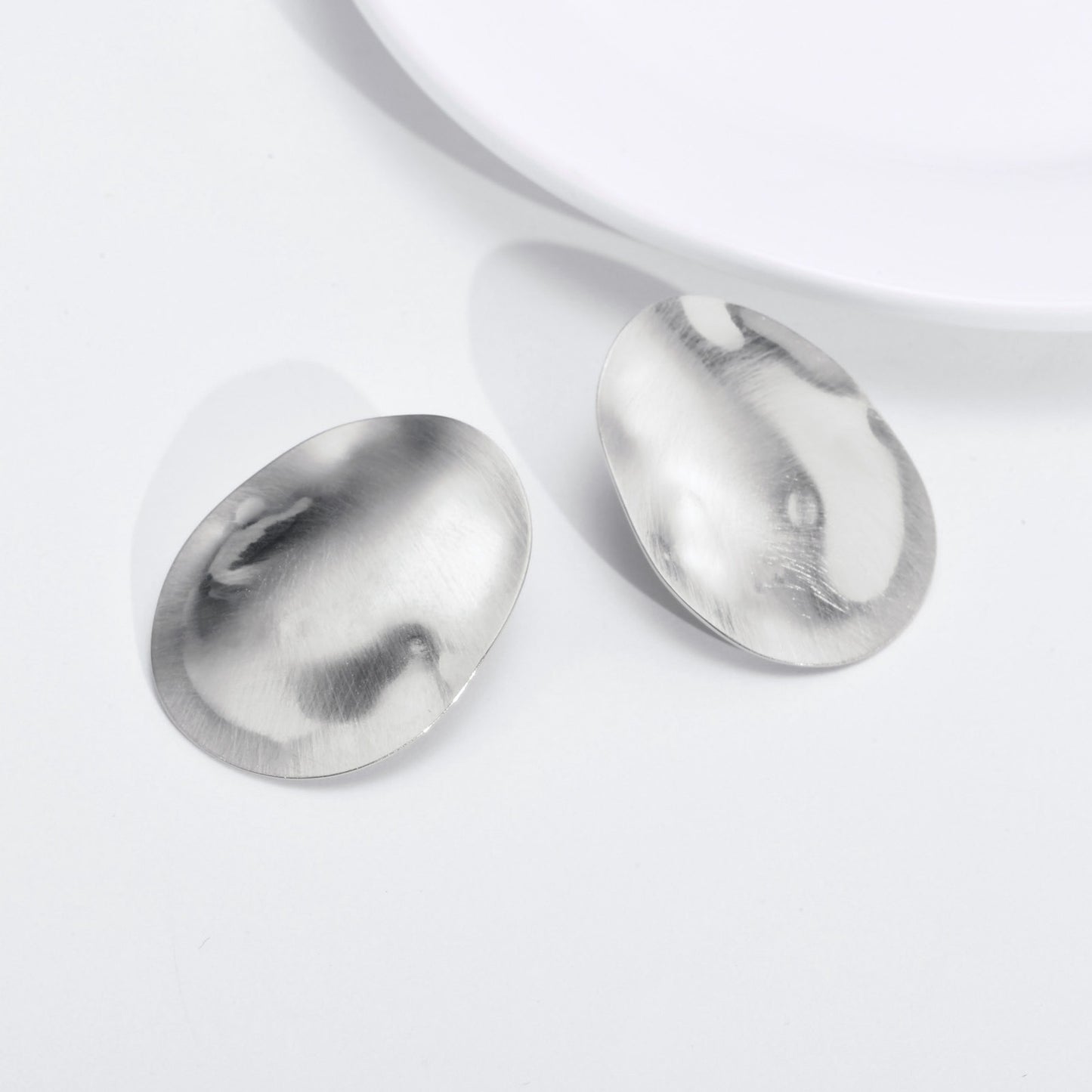 Brushed Stainless Steel Stud Earrings – Irregular Bold Design | Retro Power Form ES-399