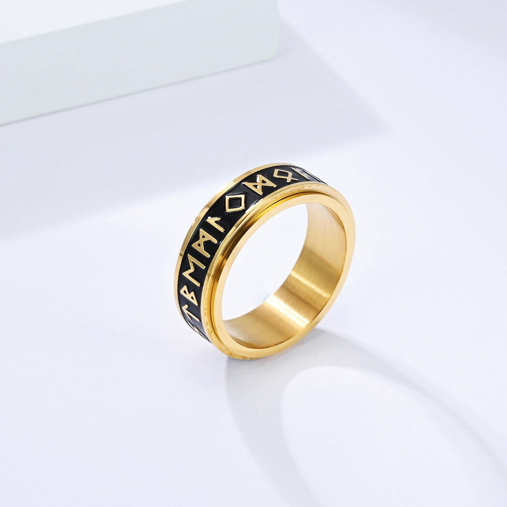 Kemstone Viking Rune Spinner Ring – Stainless Steel Rotatable Vintage Band K-R1065