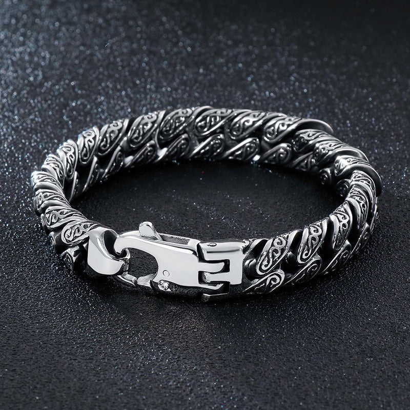 Kemstone Punk Vintage Distressed Geometric Buckle Men's Titanium Steel Inlaid Cubic Zirconia Cuban Chain Necklace KN232322
