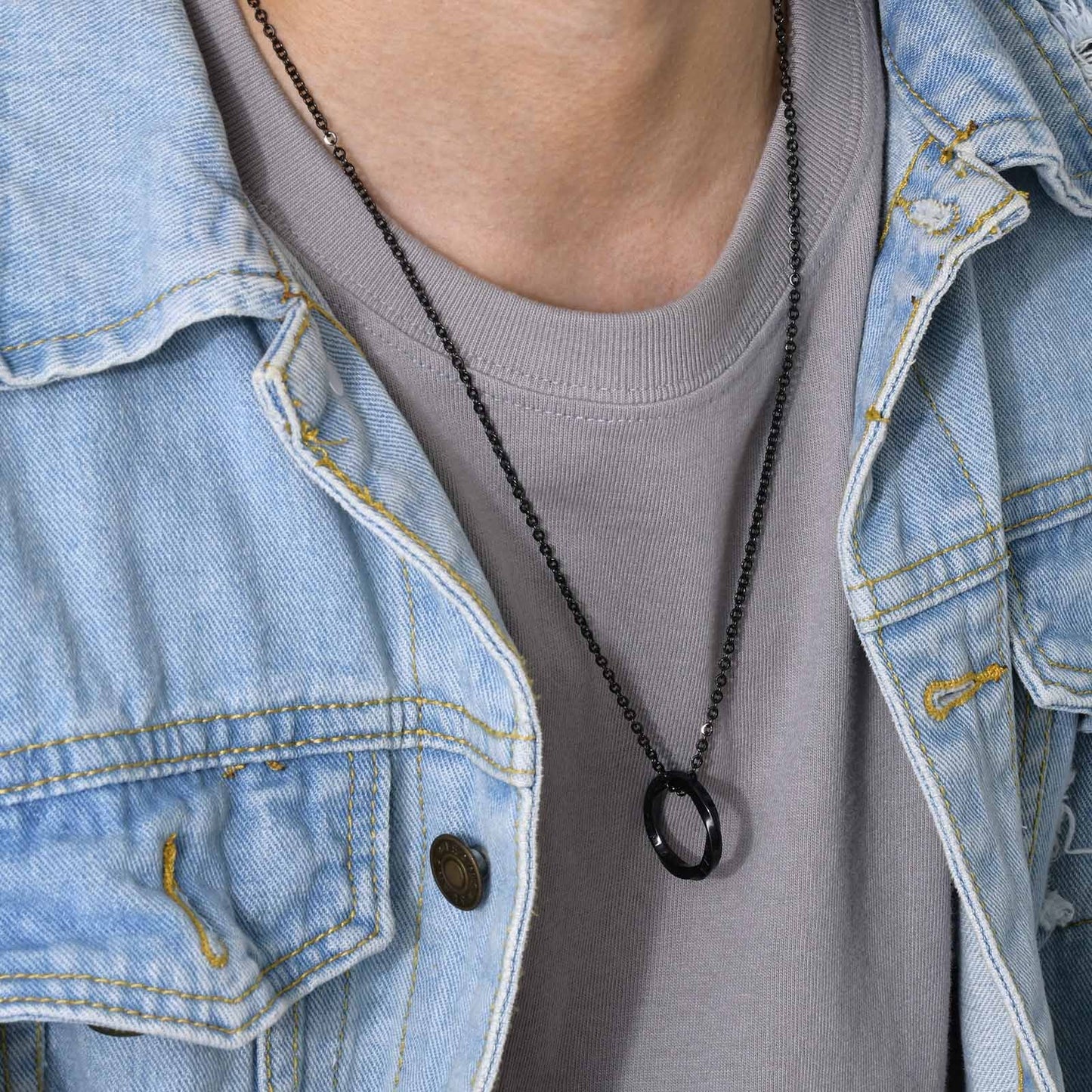 Kemstone Viking Rune Möbius Pendant Necklace – Stainless Steel Norse Circle Amulet PN-1708