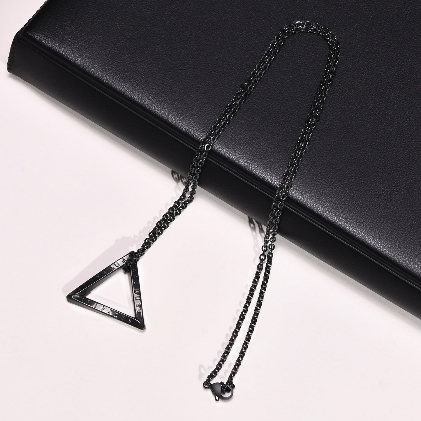 Kemstone Viking Runes Triangle Pendant Necklace – Stainless Steel Nordic Symbol Jewelry for Men Silver & Black PN-1707