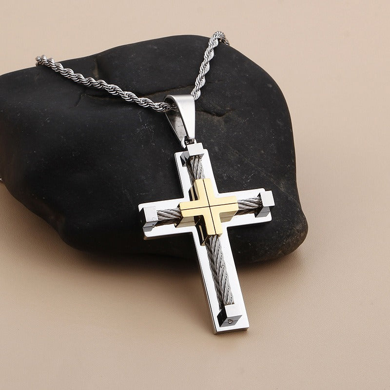Collar con colgante de cruz de acero inoxidable y titanio minimalista moderno Kemstone para hombre - Joyería unisex duradera y de uso diario KP55886-K