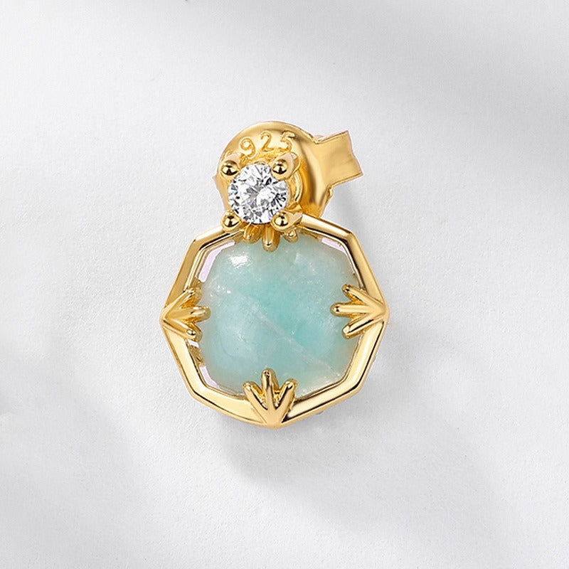 Pendientes de amazonita de diseño original hechos a mano por Kemstone - Estilo vintage chic en plata S925 y cristal blanco