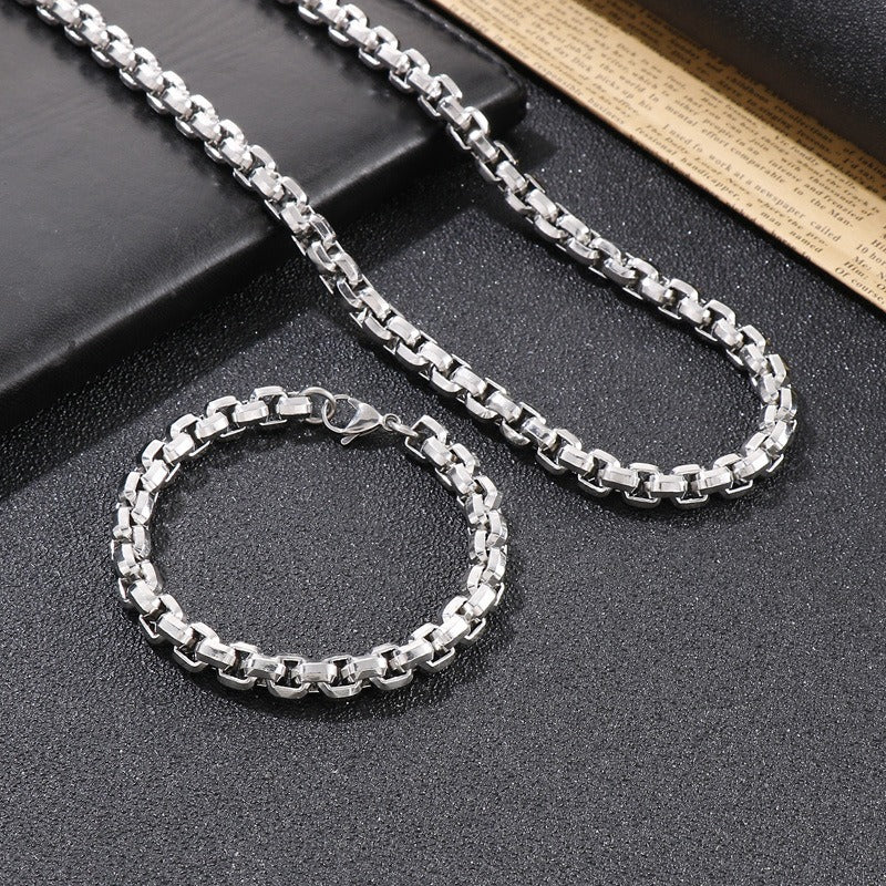 Kemstone Square Bead Chain Necklace – Textured Titanium Steel Jewelry for Men | Gothic Urban Streetwear KS139200-Z