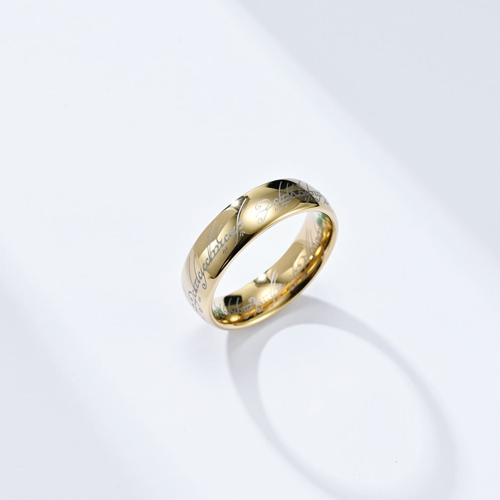 Kemstone Tungsten Steel Elvish Ring β Laser Engraved Gothic Viking Band for Men & Women | K-T032